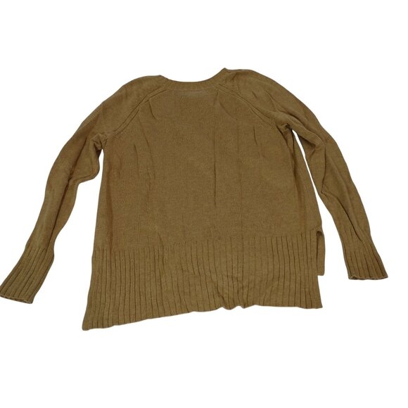 Old Navy Camel Brown Rib Trim V-Neck Sweater Women Size M Long Sleeve Side Slit - Picture 3 of 6
